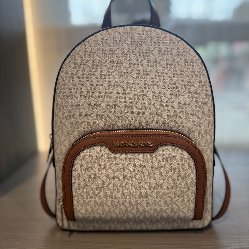 Michael Kors Beige and Brown Backpack